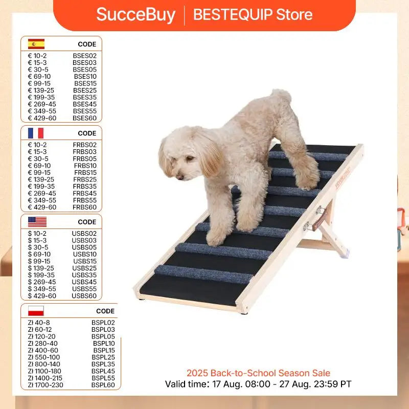Dog Ramp Folding Ladder Anti-Slip High Adjustable Wooden Pet Ramp Removable for Small Old Dog Climbing Stairs Sofa Car